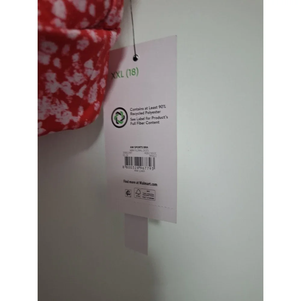 NWT Athletic Works Girls Sports Bra Size XXL 18 Red Mini Floral Dots UPF 30